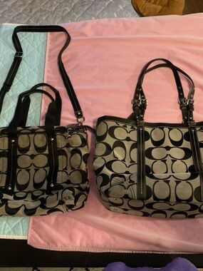 Coach 2 Bags Set Black And Gray Signature C Logo